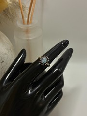 Vintage Crushed Mosaic Blue Fire Opal 925 Sterling Silver Sunburst Ring Size 6