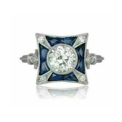 Art Deco Style Lab Created Diamond Engagement & Wedding 14K White Gold FN Ring