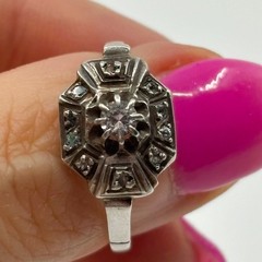 French Sterling Paste Shield Ring Size 8.25 Crab Mark Art Deco Vintage