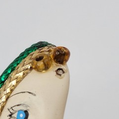 Lady Face Hand Painted Resin Braided Bead Long Hair Art Deco Revival Brooch Pin