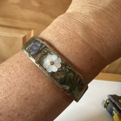 VTG Silver Bracelet Beautiful Abalone Mother of Pearl Open Cuff Mexico L@@K