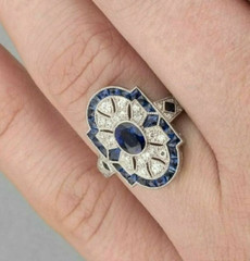 2.85Ct Art Deco Style Lab Created Sapphire Engagement 14K White Gold Finish Ring
