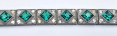 VTG ALLCO AL Lindroth 1920’s Art Deco Green & Clear Rhinestone Link Bracelet 7″