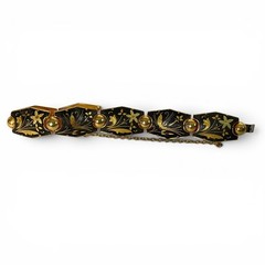 Vintage Spanish Damascene Bird Floral Gold Inlay Link Bracelet Safety Chain