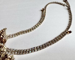 1950s-1960s Vintage Topaz & Aurora Borealis Rhinestone Necklace Earrings Set