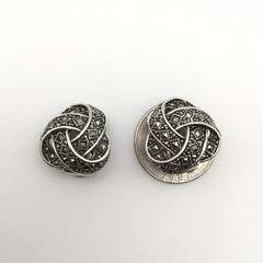 Vintage Sterling Silver Marcasite Knot Clip On Earrings Marked 925 14g #22