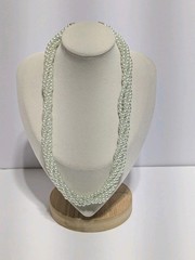 Vintage Pale Green Layered Imitation Pearl Bead Necklace With End Caps 17″