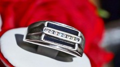 925 sterling silver ring 0.08ct cubic zirconia onyx sz 9 vintage handmade 7.35gr
