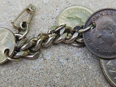 Vintage World Coins Travel Charm Link Bracelet South Africa Britain India