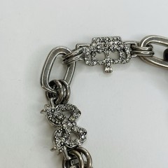 Vintage Juicy Couture Rhinestone Bracelet Chunky Puffy Heart Charm Silver Tone