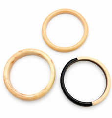 Set of Three Vintage Marbled Cream Resin Wood Bangle Stack Bracelets