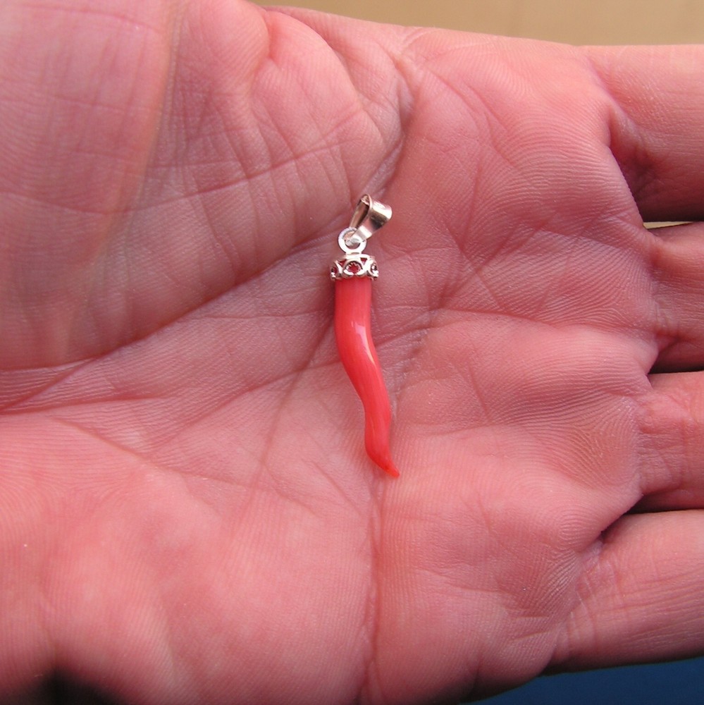 Christmas gift lucky horn Italian Silver Gold And Genuine Red Coral Mediterranea