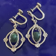 AMCO 14KT Gold Overlay Green Nephrite In A Cage Dangle Screw Back Earrings Bx15