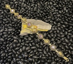 Sterling Silver Gold Vermeil Purple Amethyst Etched Open Work Tennis Bracelet