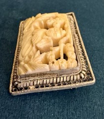 Antique Chinese Silver Tone Highly Detailed 3D Hand Carved Pin / Brooch