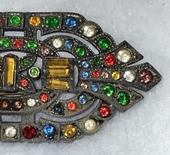 Antigue Art Deco Baguette & Round Rhinestone Pot Metal BROOCH 2.5 in READ