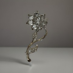 Vintage Rhinestone Flower Brooch Sparkling Clear Stones Silver Tone Pin 2 Inches