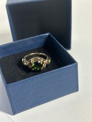 Vintage Green Cubic Zirconia Ring Gold Plated Womens Size 6