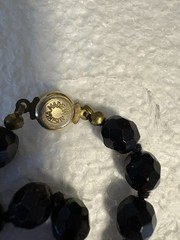 Vintage 56” Black Glass Faceted Bead Single Strand Necklace / Made In Austria