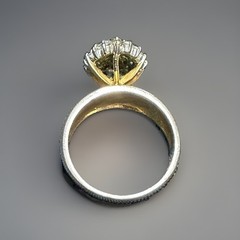 Vintage 1970s Domed Cluster Cocktail Ring Two Tone Silver Gold Size 10