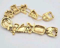Vintage Christmas Slide Charm Bracelet Gold Tone Rhinestones Enamel Tree Gift 7″