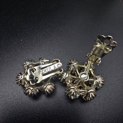 Pakula Aurora Borealis Rhinestone Clip On Earrings Flower Shape Vintage Jewelry