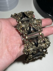 Vintage Selro Selini Gold Tone Metal Enamel Panel Bracelet Size 7.5