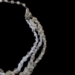 Vintage 3 Strand Crystal Glass Choker Necklace Clear Gray Faceted Beads 12–15″