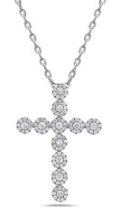 ESTATE .99CT DIAMOND 18KT WHITE GOLD 3D MULTI FLOWER CROSS FLOATING PENDANT