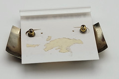 Vintage Floral Enamel Stud Earrings Beige/Multicolor Square Pierced Twenty West