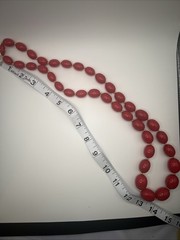 VINTAGE Long Red Bead Necklace, Acrylic, 1960s-70s