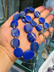 Rare Antique Large Flat Coin Lapis Lazuli Necklace 100% Real Natural