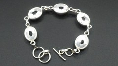 925 Sterling Mexico Oval Link Faceted Blue Glass Tennis Bracelet W/ Toggle Clasp