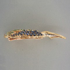 Vintage Paris France 18k Gem 1.70ct Diamond 1.50ct Emerald 3.00ct Sapphire Pin