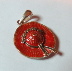 VTG WOMEN ENAMEL CHARM PENDANT STERLING SILVER LADIES RED HAT 21MM CHAIN 17 1/2″