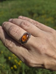 Baltic Amber 925 Ring Vintage Silver Artisan Estate 6.5