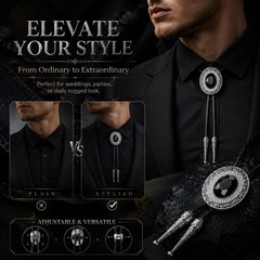 Doitby Rhinestone Bolo Tie For Men Western Cowboy Necktie Leather Bolo Ties
