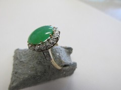Vintage 18k Gold Green Jadeite Jade & Diamond Ring Size 7.5 Ornate MAKE OFFER
