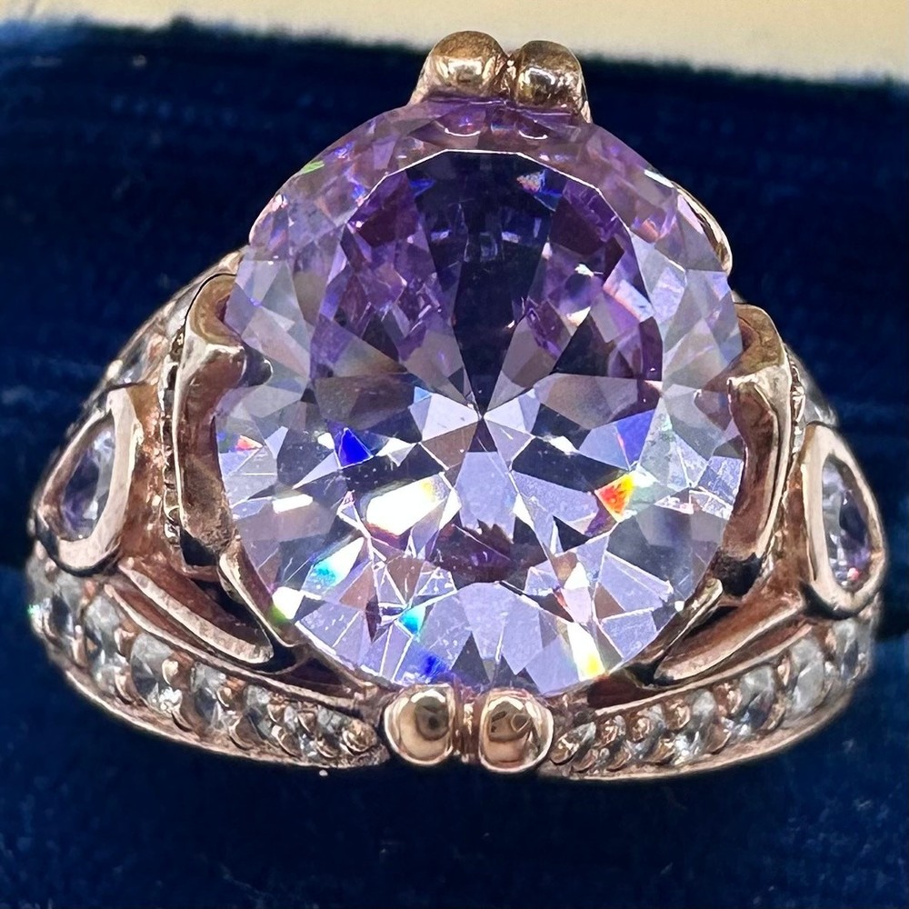 PAJ 925 sterling silver rose gold pink purple cubic zirconia CZ ring size 7.5