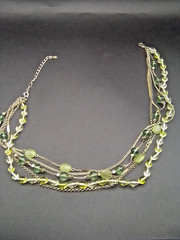Rare Vintage Monet Glayer Peridot Emerald Green Glass Bead Bib Layers Necklace