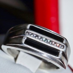 925 sterling silver ring 0.08ct cubic zirconia onyx sz 9 vintage handmade 7.35gr