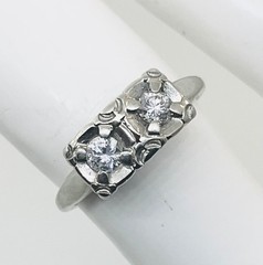 Vintage 1950’s 14K White Gold 2 Stone Diamond Ring