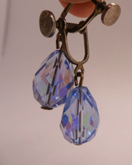 Vintage Blue Dangle Faceted Bead Screw Post Earrings