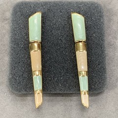 Vintage Trifari Clip On Hinged Dangle Earrings Gold Tone Enamel Art Deco