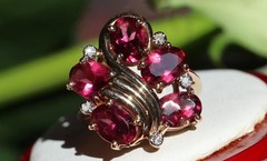 14k yellow gold ring 4.00ct rhodolite garnet diamond sz 5.25 vintage 4.95g N3511