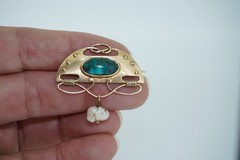 Signed Murrle Bennett & Co. Arts & Crafts 15K Turquoise Brooch 15ct