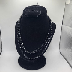 Vintage 40s Faceted Black Jet Long Strand Necklace 56in Made in Austria