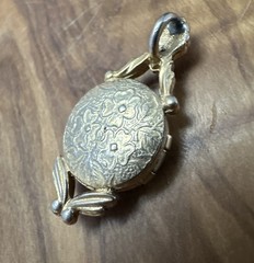 Antique Gold Tone Floral Engraved Round Locket Pendant Art Nouveau Pre‑1920