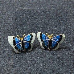 Vintage Sterling Silver Enamel Butterfly Earrings Post Gold Blue Black 925