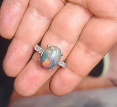 Vintage Platinum Engagement Ring 5.45CT. Natural Ethiopian Opal Oval Shape